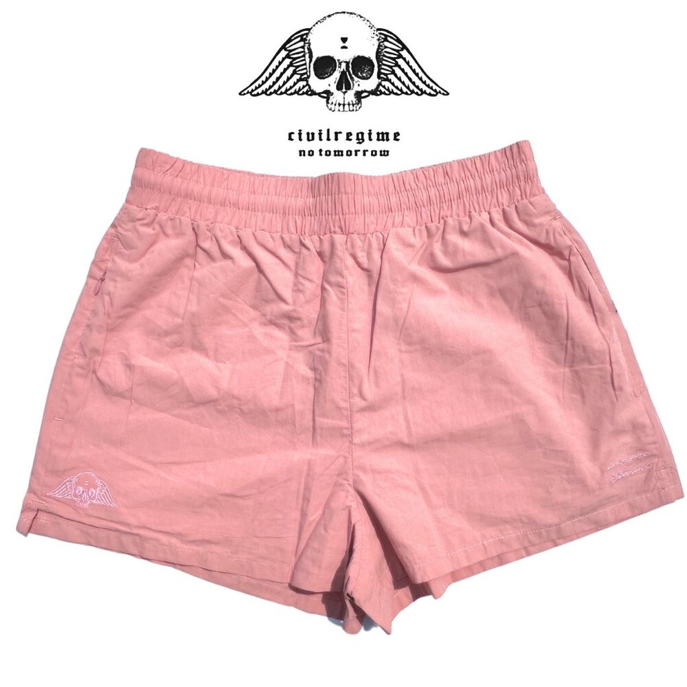 Rose Lightweight Athletic Shorts w Elastic Drawstring Waistband and Zip Pockets